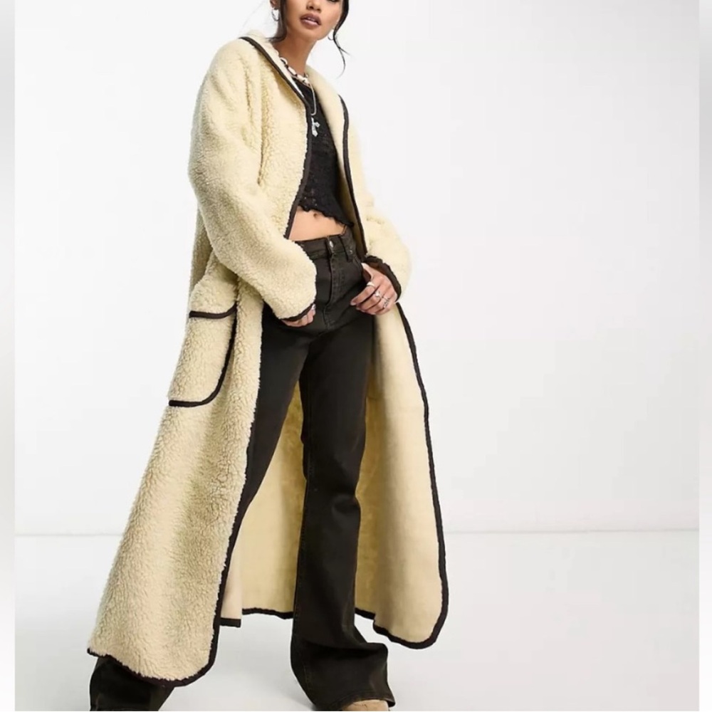 Free People Irresistable Teddy Faux Sherpa Fleece Cardi Maxi Duster Coat Jacket - Picture 2 of 16